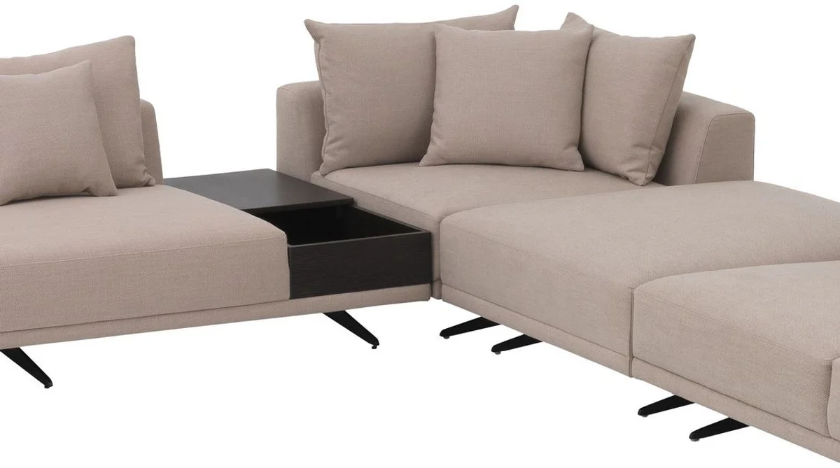 Luxus Ecksofa Sandfarben / Bronze 340 x 292 x H. 64 cm - Edles Wohnzimmer Sofa mit Kissen - Luxus Möbel - Luxus Qualität