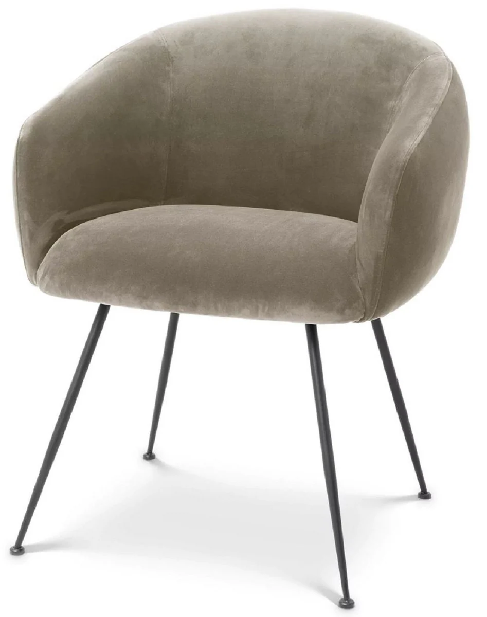 Luxus Esszimmerstuhl mit Armlehnen Greige / Schwarz 61 x 60 x H. 79 cm - Küchenstuhl mit edlem Samtstoff - Esszimmer Möbel - Küchen Möbel - Luxus Möbel - Luxus Einrichtung