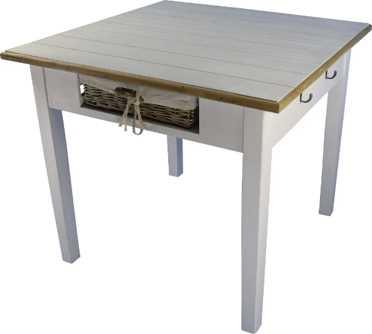 Landhausstil Esstisch Weiß / Naturfarben 90 x 90 x H. 78 cm - Esszimmermöbel im Landhausstil