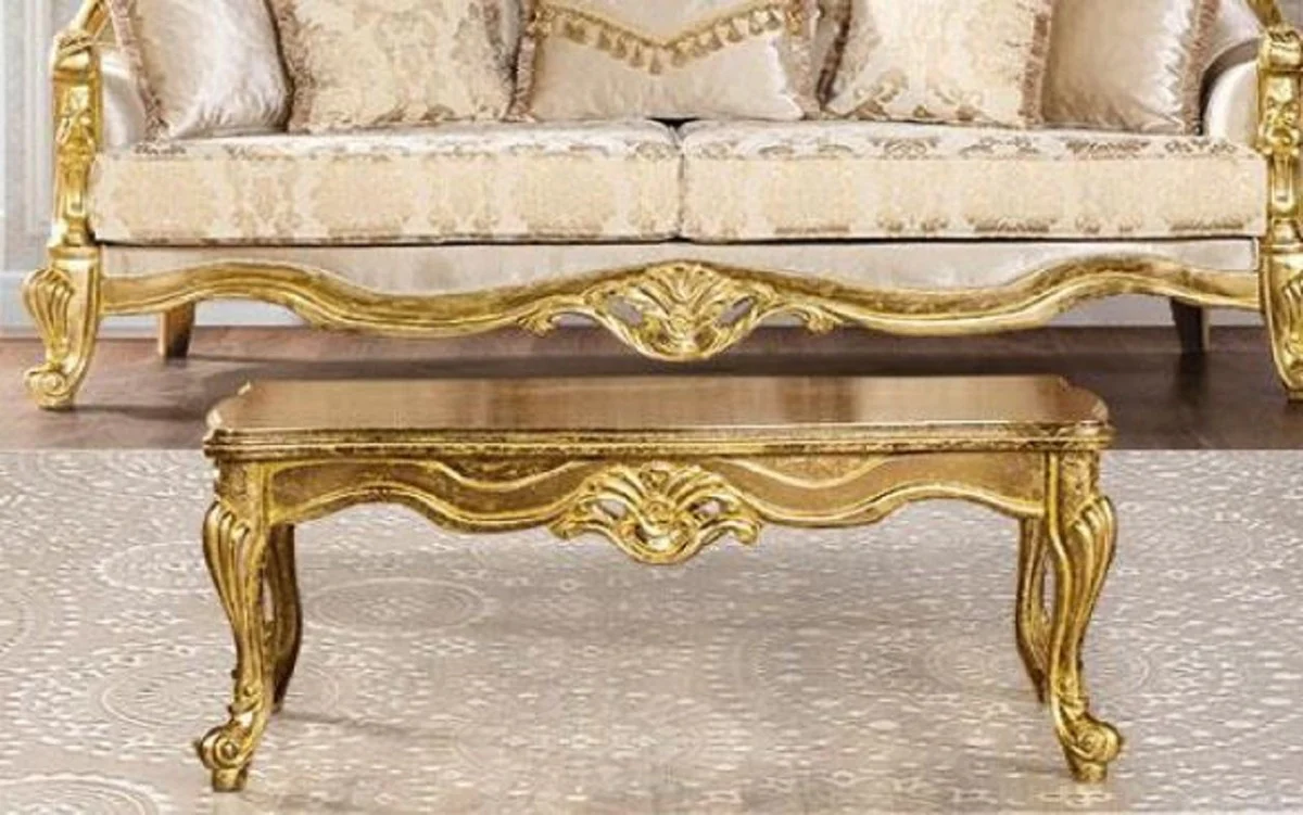 Luxus Barock Couchtisch Gold - Handgefertigter Massivholz Wohnzimmertisch - Wohnzimmer Möbel im Barockstil - Edel & Prunkvoll