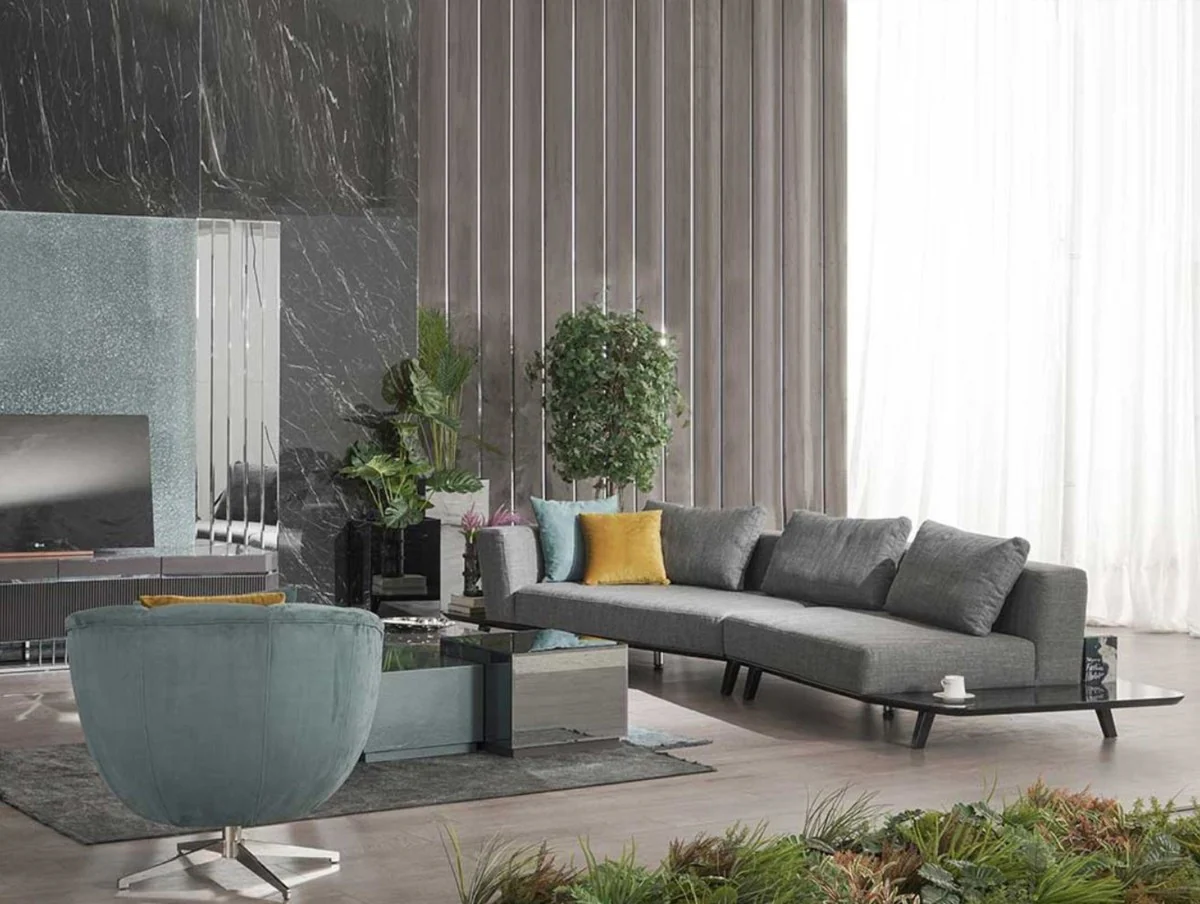 Luxus Sofa Grau / Schwarz 357 x 120 x H. 65 cm - Gebogenes Wohnzimmer Sofa - Hotel Sofa - Wohnzimmer Möbel - Hotel Möbel - Luxus Möbel - Luxus Einrichtung