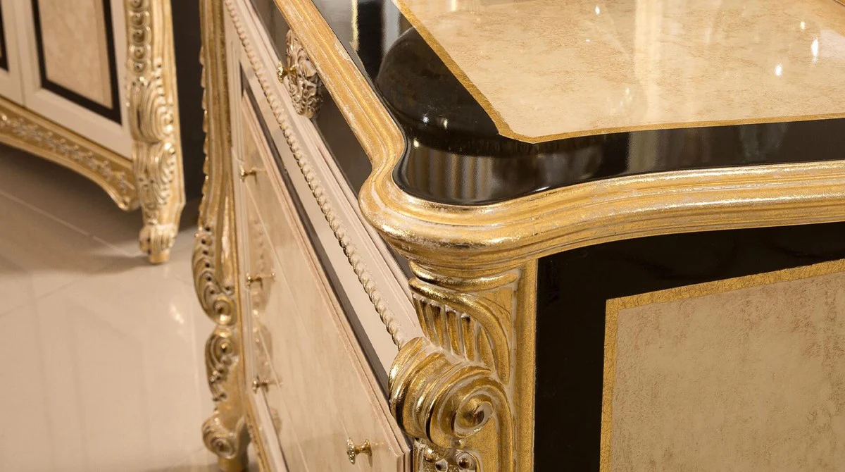 Luxus Barock Kommode Weiß / Beige / Schwarz / Gold - Handgefertigte Barock Kommode mit 4 Schubladen - Luxus Schlafzimmer Möbel im Barockstil - Barock Schlafzimmer Möbel