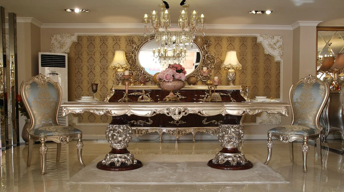 Luxus Barock Esszimmer Set - 1 Esstisch & 8 Esszimmerstühle - Esszimmermöbel im Barockstil - Edel & Prunkvoll - Luxus Qualität