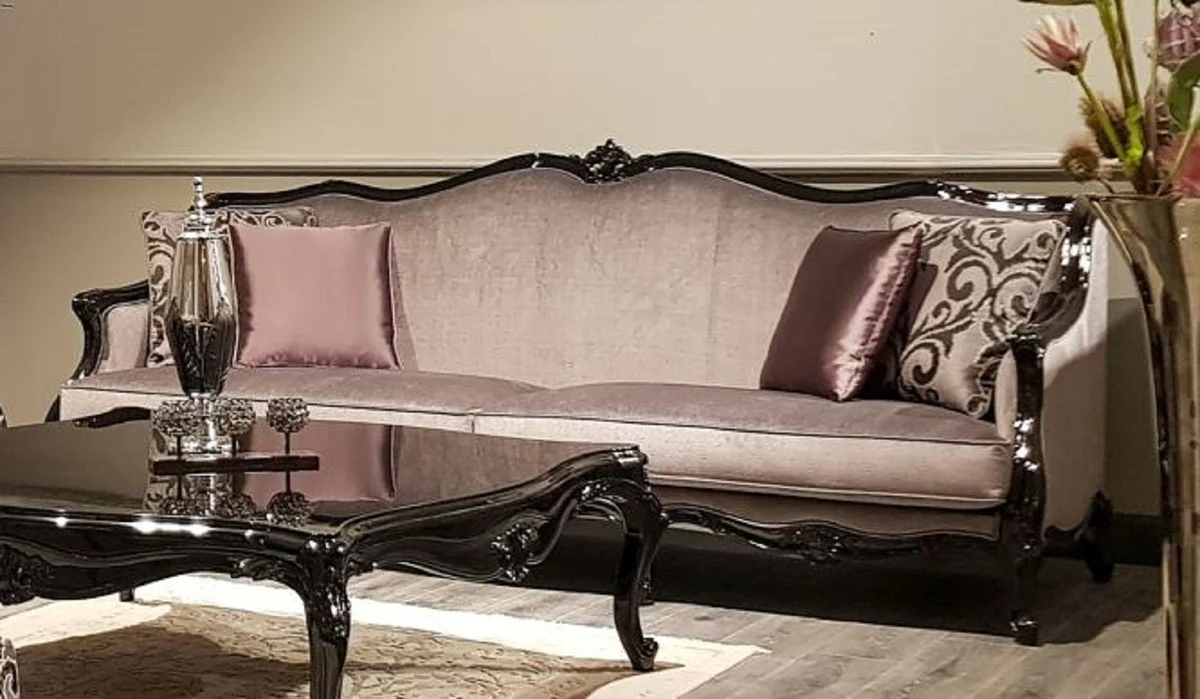 Luxus Barock Sofa Rosa / Schwarz - Prunkvolles Wohnzimmer Sofa - Barock Wohnzimmer Möbel - Luxus Qualität
