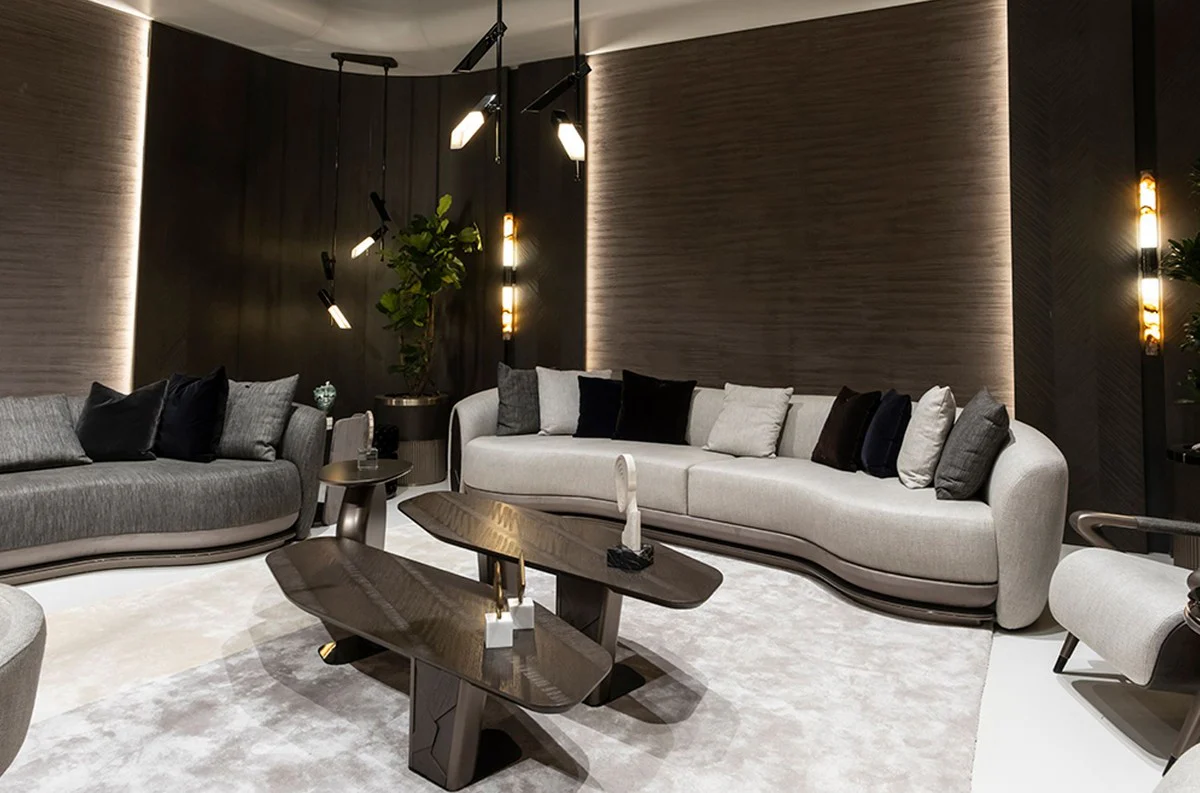 Luxus Sofa Grau / Dunkelbraun / Bronze 370 x 103 x H. 76 cm - Wohnzimmer Sofa - Hotel Sofa - Wohnzimmer Möbel - Hotel Möbel - Luxus Möbel - Luxus Kollektion