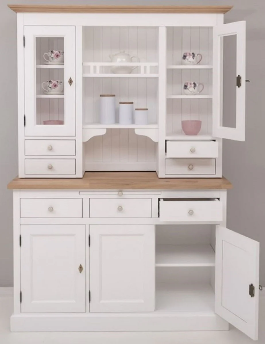 Landhausstil Küchenschrank Weiß / Naturfarben 138 x 50 x H. 197 cm - 2 Teiliger Küchenschrank mit 5 Türen und 7 Schubladen - Landhausstil Küchenmöbel