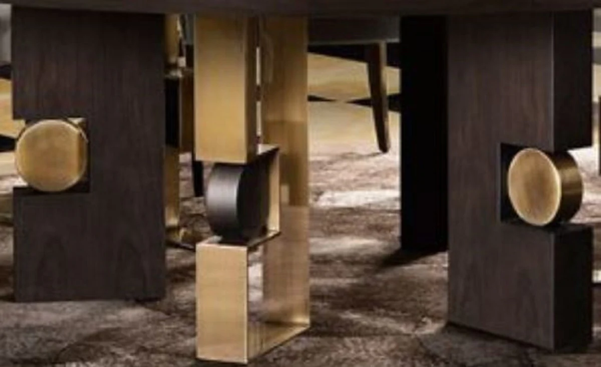 Luxus Esstisch Dunkelbraun / Messing Ø 160 x H. 76 cm - Runder Massivholz Esszimmertisch - Italienische Luxus Esszimmer Möbel - Luxus Einrichtung - Luxus Qualität - Made in Italy