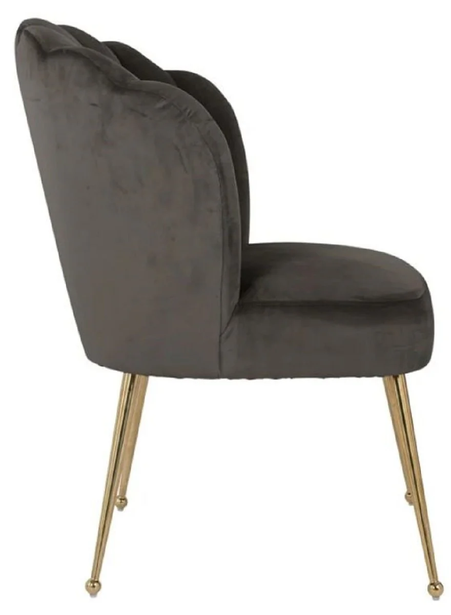 Luxus Samt Esszimmer Stuhl Grau / Gold 66 x 64 x H. 86 cm - Küchenstuhl mit Samtsoff - Esszimmer Möbel - Küchen Möbel - Luxus Möbel