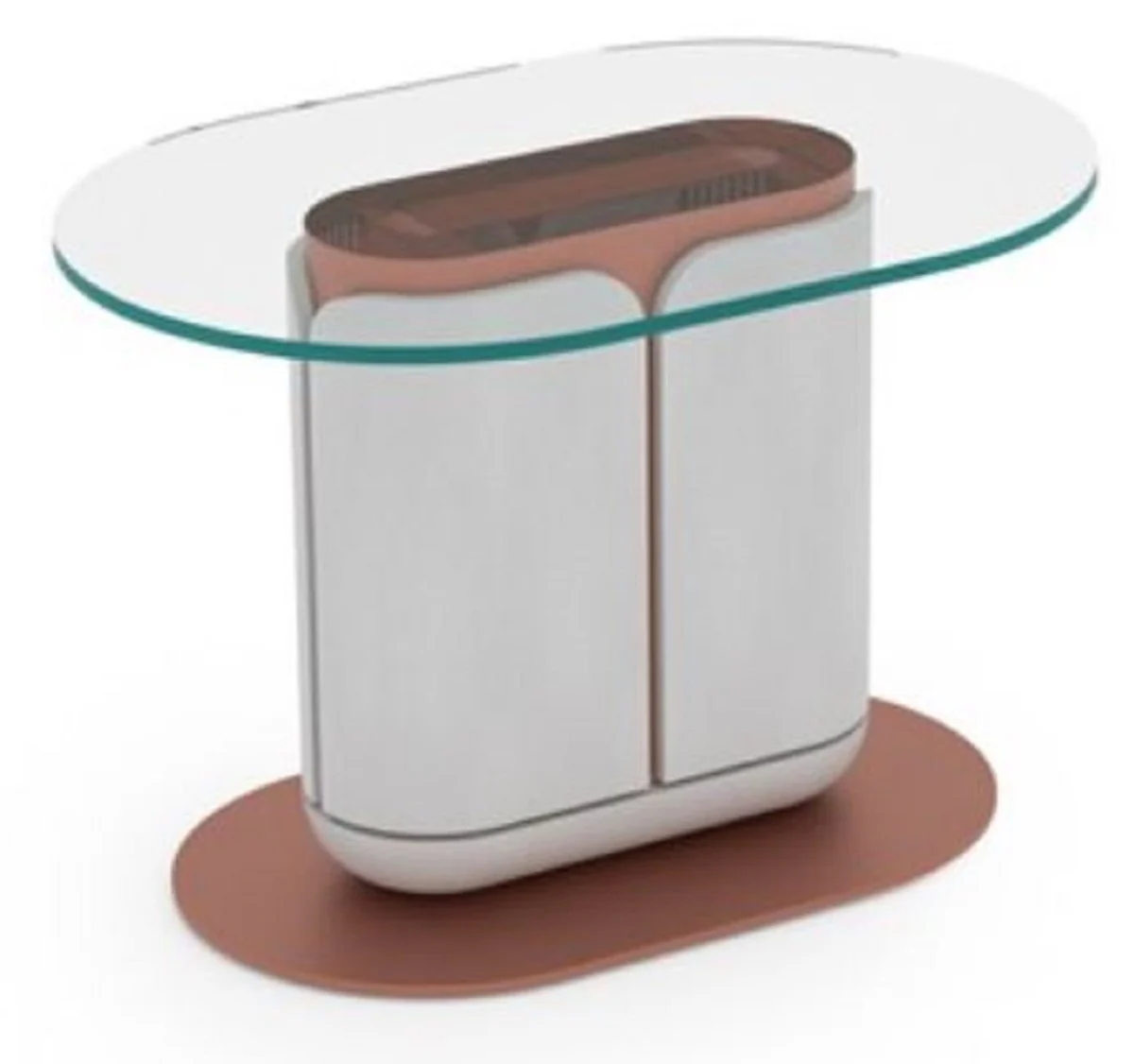 Luxus Beistelltisch Weiß / Kupfer 60 x 40 x H. 40 cm - Ovaler Tisch mit Glasplatte - Wohnzimmer Möbel - Hotel Möbel - Luxus Möbel