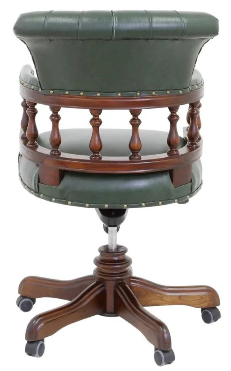 Luxus Barock Chesterfield Echtleder Schreibtischstuhl Grün / Braun H. 107 cm - Barock Büro Möbel