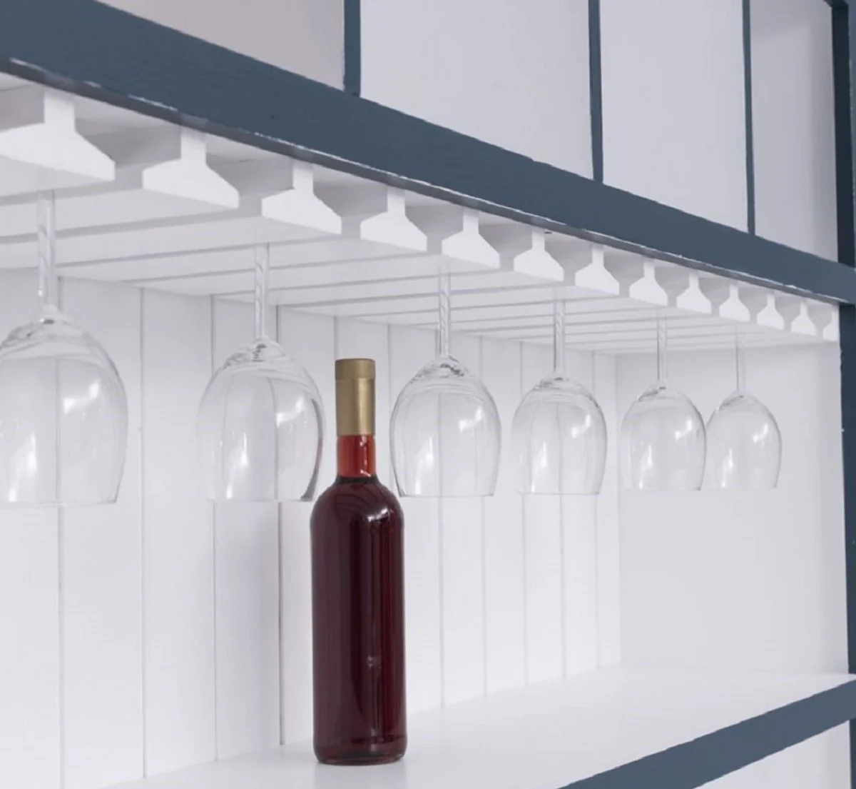 Landhausstil Massivholz Barschrank Antik Blau / Weiß 151 x 36 x H. 210 cm - Massivholz Weinschrank im Landhausstil - Massivholz Bar Möbel - Landhausstil Bar Möbel