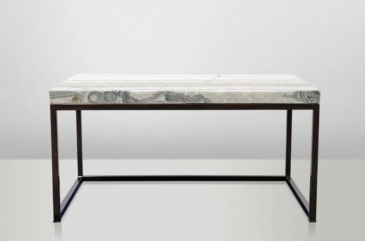 Art Deco Beistelltisch Onyx / Metall 80 x 50 cm- Jugendstil Tisch - Möbel Couchtisch