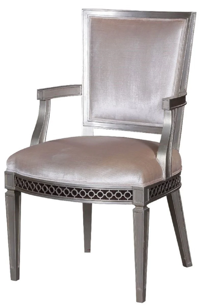 Luxus Art Deco Esszimmerstuhl mit Armlehnen Rosa / Silber 60 x 66 x H. 102 cm - Luxus Hotel & Restaurant Möbel
