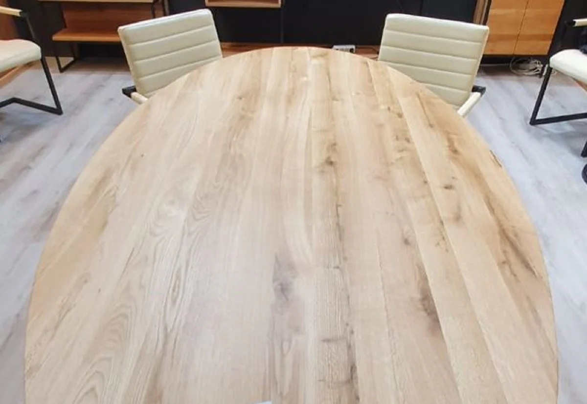 Luxus Esstisch Naturfarben / Schwarz 240 x 120 x H. 77 cm - Ovaler Massivholz Küchentisch - Massivholz Möbel - Esszimmer Möbel - Luxus Möbel - Luxus Einrichtung