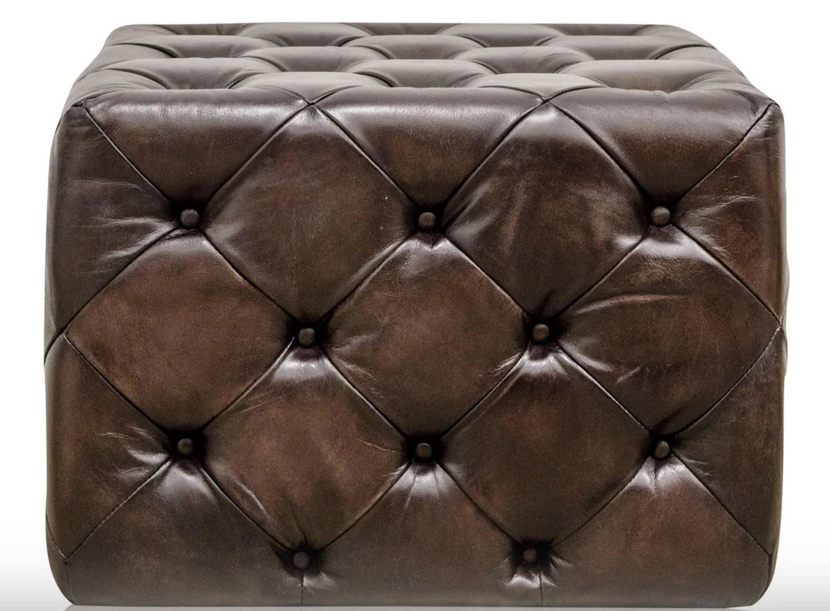 Luxus Echtleder Fußhocker Rotguss 64 x 64 x H. 46 cm - Chesterfield Möbel