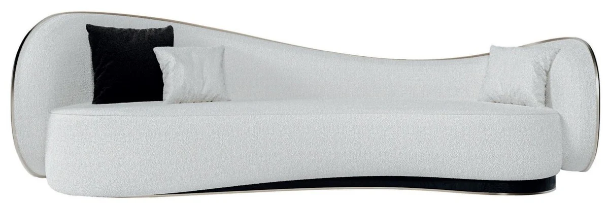 Luxus Sofa Weiß / Schwarz / Silber 280 x 115 x H. 78 cm - Wohnzimmer Sofa - Hotel Sofa - Wohnzimmer Möbel - Hotel Möbel - Luxus Möbel