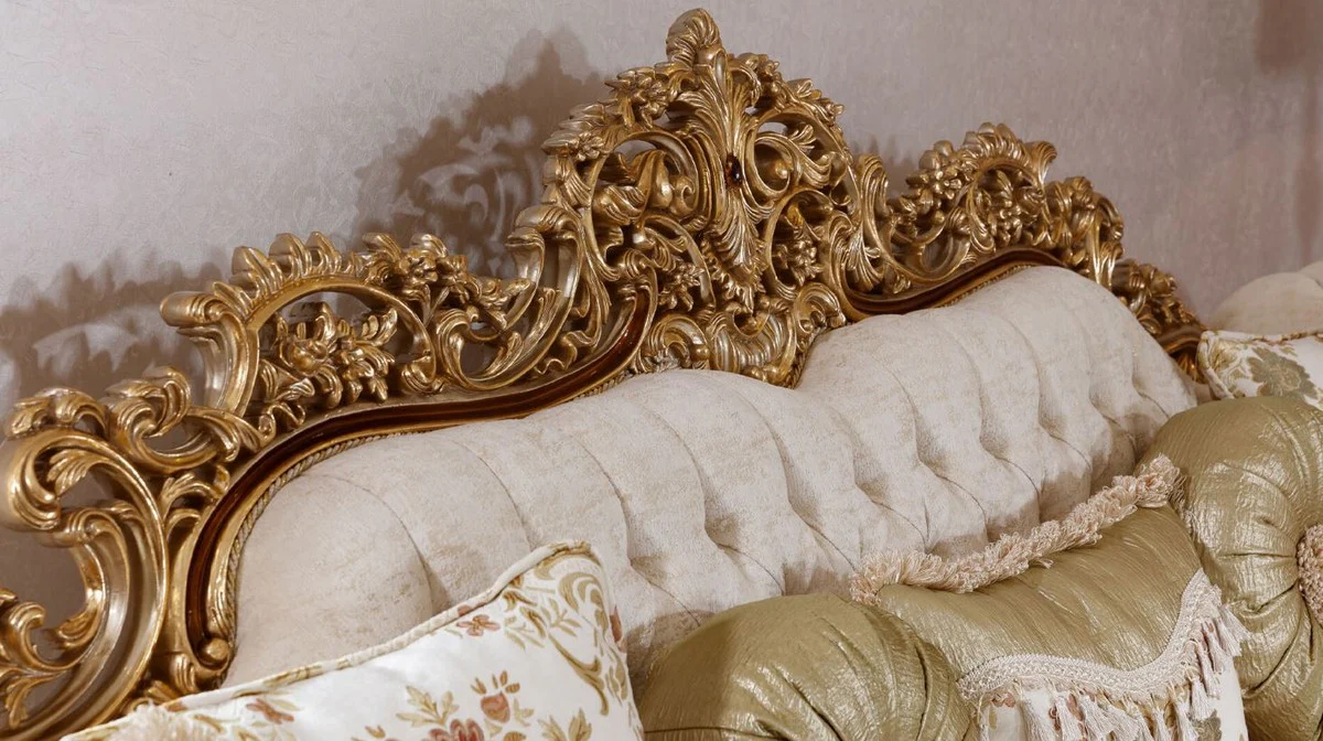 Luxus Barock Sofa Weiß / Mehrfarbig / Braun / Gold - Prunkvolles Wohnzimmer Sofa mit elegantem Muster - Barock Wohnzimmer & Hotel Möbel - Edel & Prunkvoll