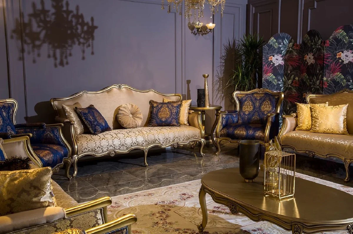 Luxus Barock Beistelltisch Gold - Runder Massivholz Tisch im Barockstil - Barock Wohnzimmer Möbel - Edel & Prunkvoll