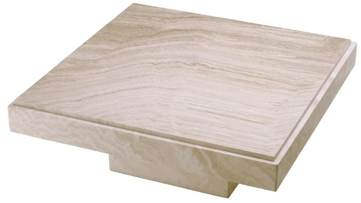Luxus Couchtisch Beige 83 x 83 x H. 32 cm - Quadratischer Travertin Naturstein Wohnzimmertisch - Luxus Wohnzimmer Möbel