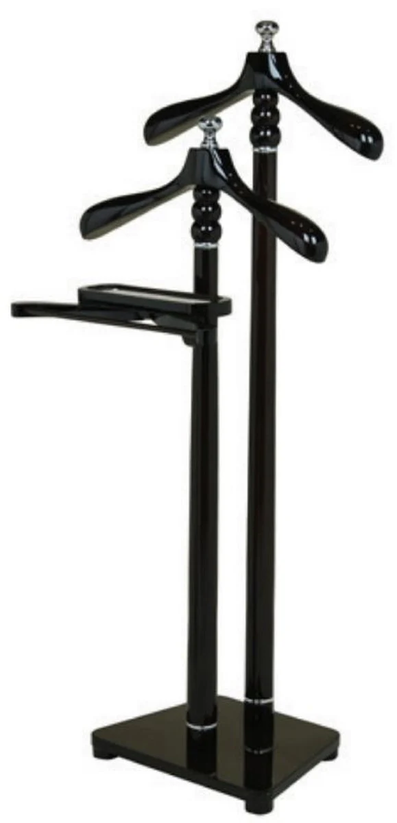 Luxus Doppel Dressboy Schwarz / Silber 50 x 44 x H. 126 cm - Kleiderständer - Garderobenständer - Stummer Diener - Schlafzimmer Accessoires - Hotel Accessoires