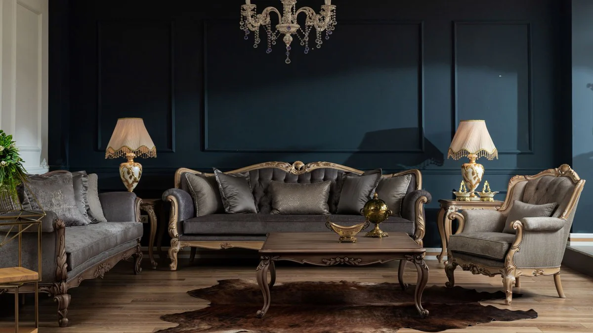 Luxus Barock Couchtisch Braun - Handgefertigter Massivholz Wohnzimmertisch - Barock Wohnzimmer Möbel