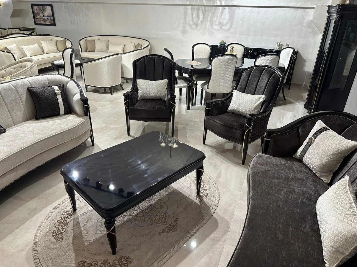 Luxus Barock Sofa Creme / Schwarz / Gold 245 cm - Barockstil Wohnzimmer Möbel