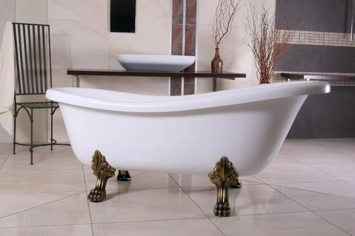Freistehende Luxus Badewanne Jugendstil Roma Weiß/Altgold 1560mm - Barock Badezimmer - Retro Antik Badezimmer