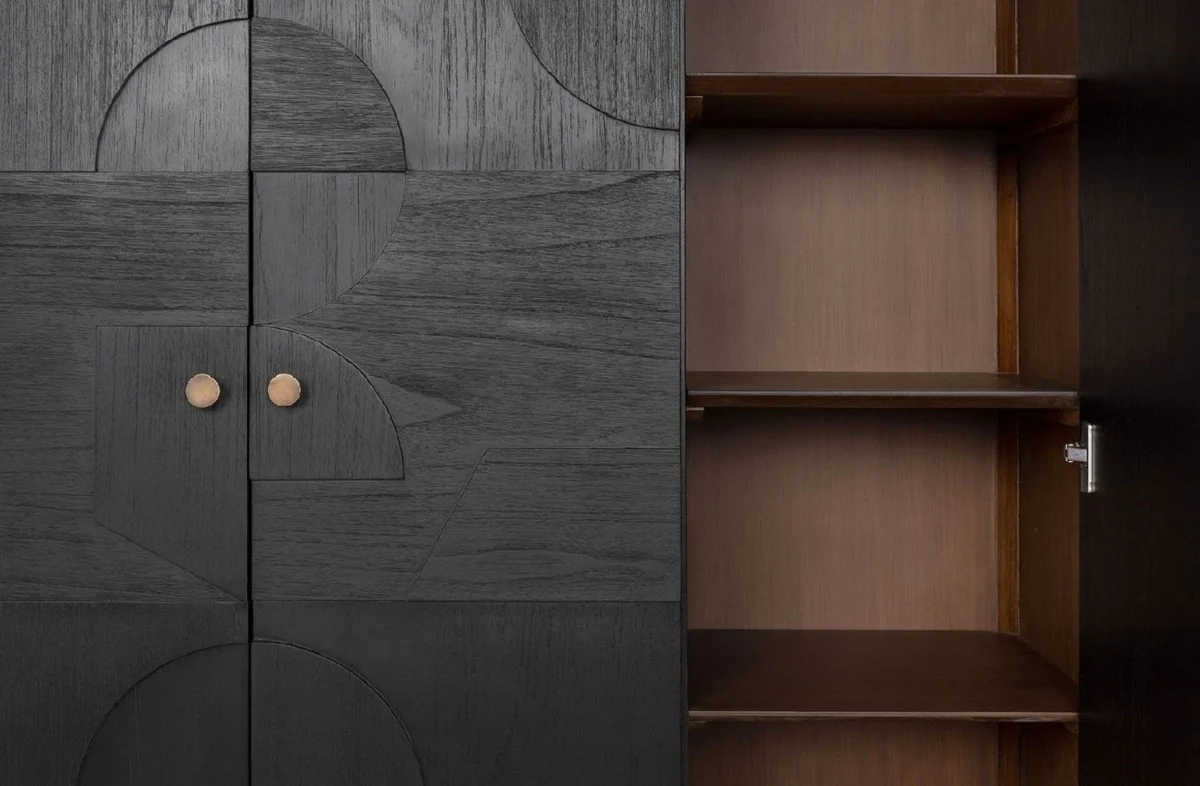 Luxus Designer Schrank Schwarz 130 x 45 x H. 190 cm - Massivholz Regalschrank mit 3 Türen - Schlafzimmer Schrank - Wohnzimmer Schrank - Büro Schrank - Luxus Möbel