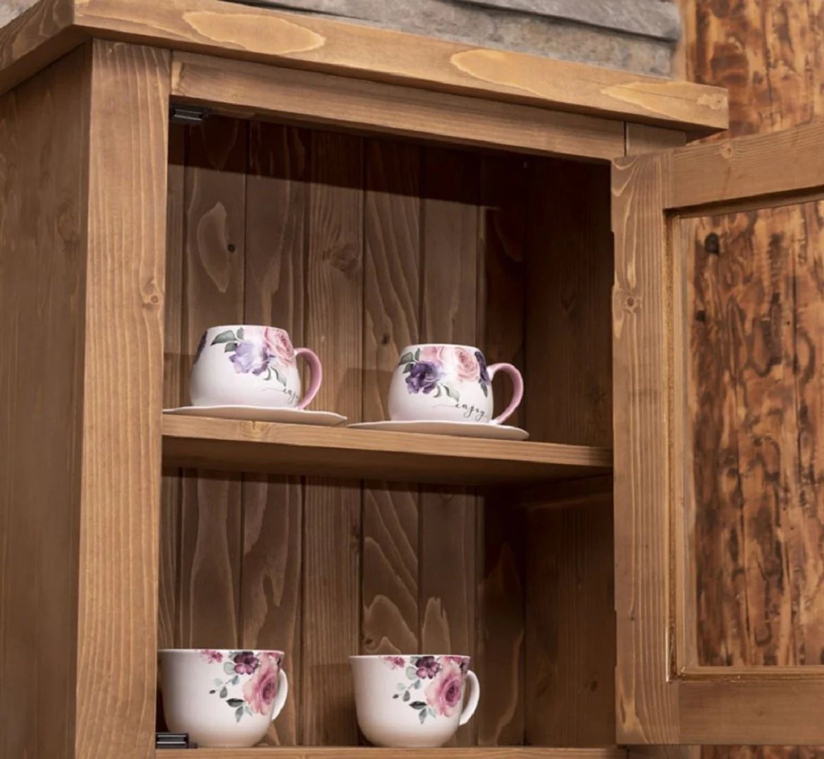 Landhausstil Einbauküche Braun 343 x 65 x H. 90 cm - Massivholz Küchenzeile - Esszimmer Möbel im Landhausstil - Landhausstil Massivholz Einbauküchen