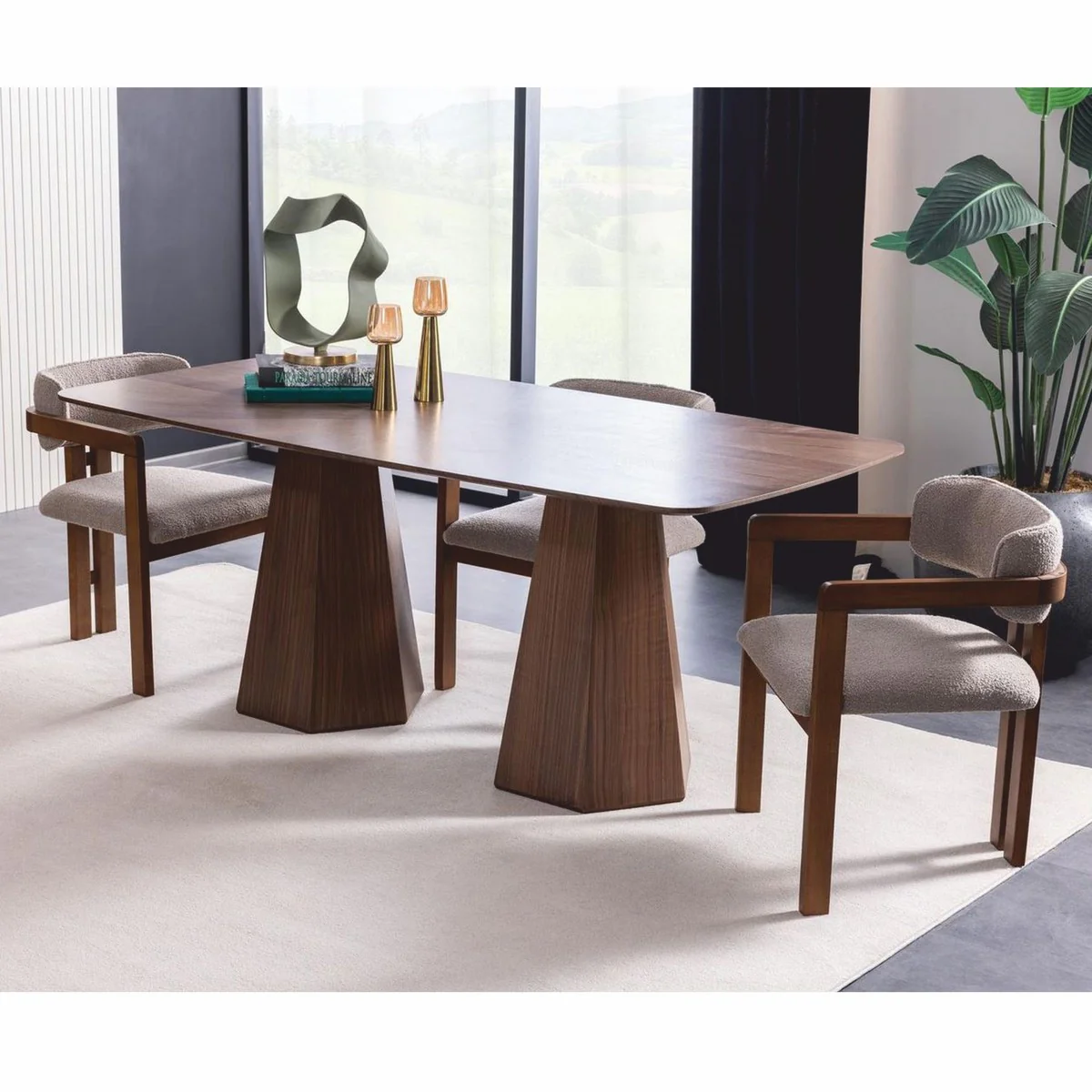 Luxus Esszimmer Stuhl 6er Set mit Armlehnen Grau / Braun - Esszimmer Möbel