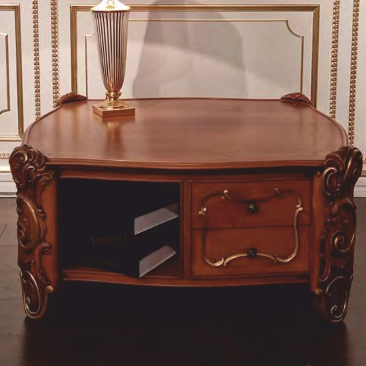 Luxus Barock Couchtisch Braun 90 cm - Barock Möbel - Made in Italy