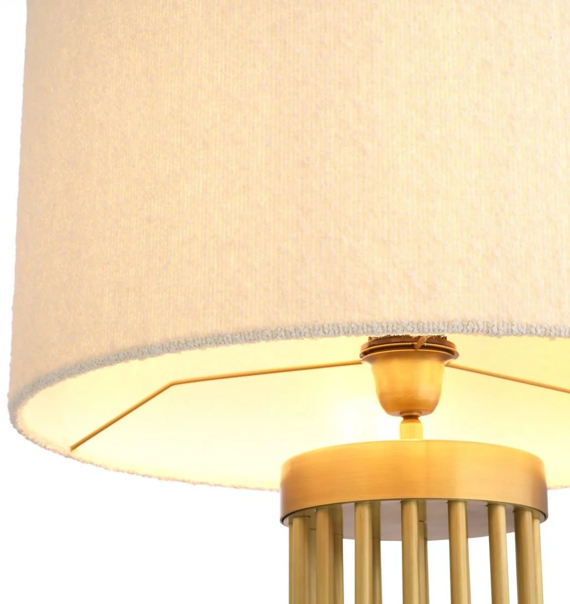 Luxus Tischleuchte Antik Messingfarben / Schwarz / Weiß Ø 45 x H. 83 cm - Moderne Metall Schreibtischleuchte mit Marmorsockel und rundem Lampenschirm - Wohnzimmer Lampe