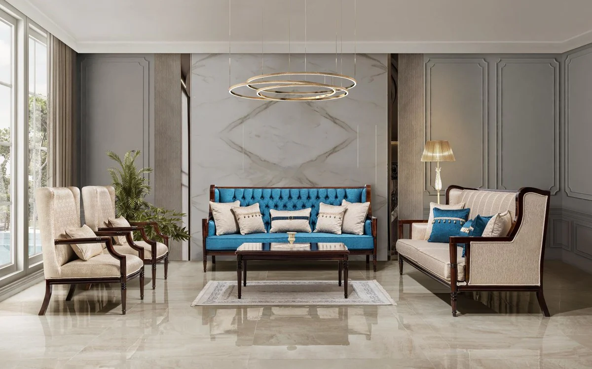 Luxus Barock Couchtisch Dunkelbraun 117 cm