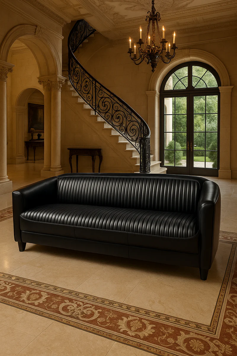 Luxus Leder Sofa Schwarz 177 cm - Echtleder Möbel