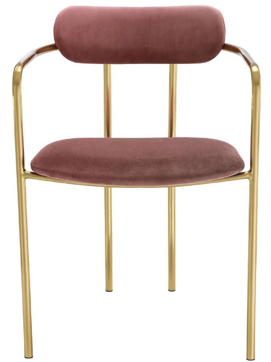 Luxus Esszimmerstühle mit Armlehnen Rosa / Gold 53 x 50 x H. 74 cm - Küchenstühle mit edlem Samtstoff - Esszimmer Set - Esszimmer Möbel