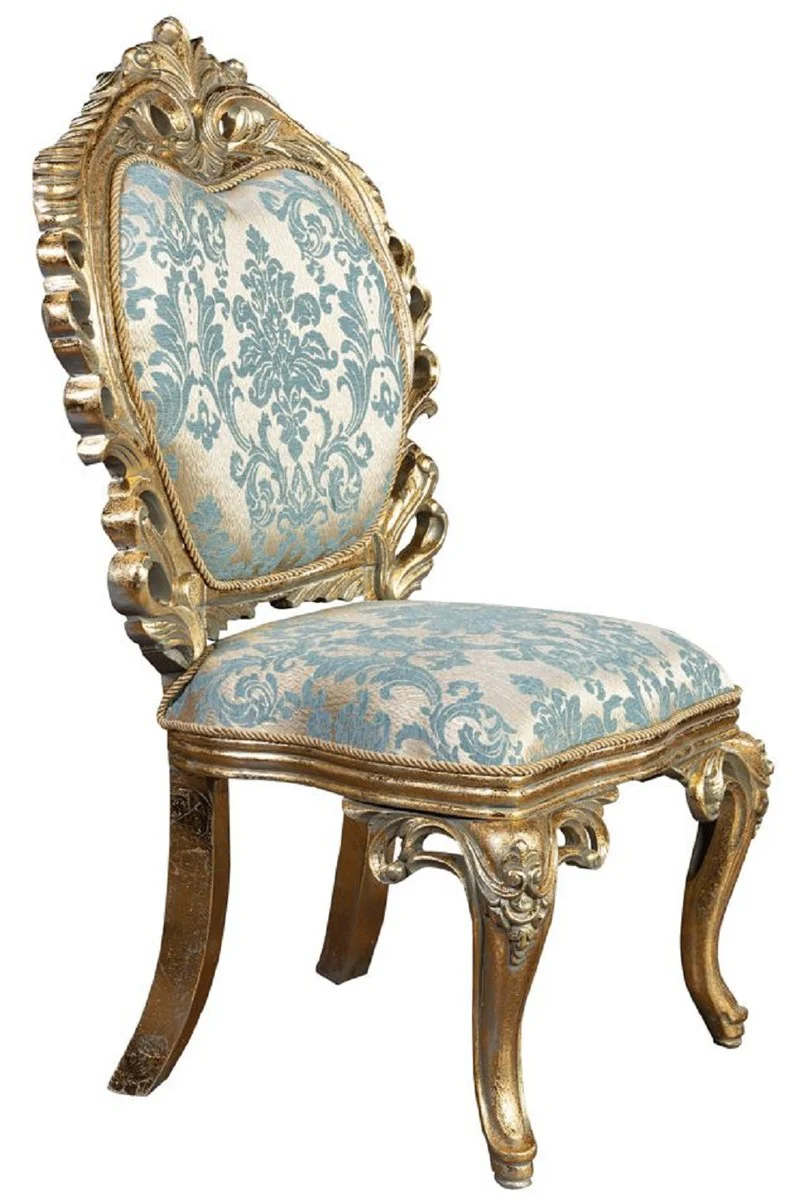 Luxus Barock Esszimmer Stuhl 4er Set Türkis / Gold - Prunkvolle Barockstil Küchen Stühle - Luxus Esszimmer Möbel im Barockstil - Barock Esszimmer Möbel - Barockstil Möbel