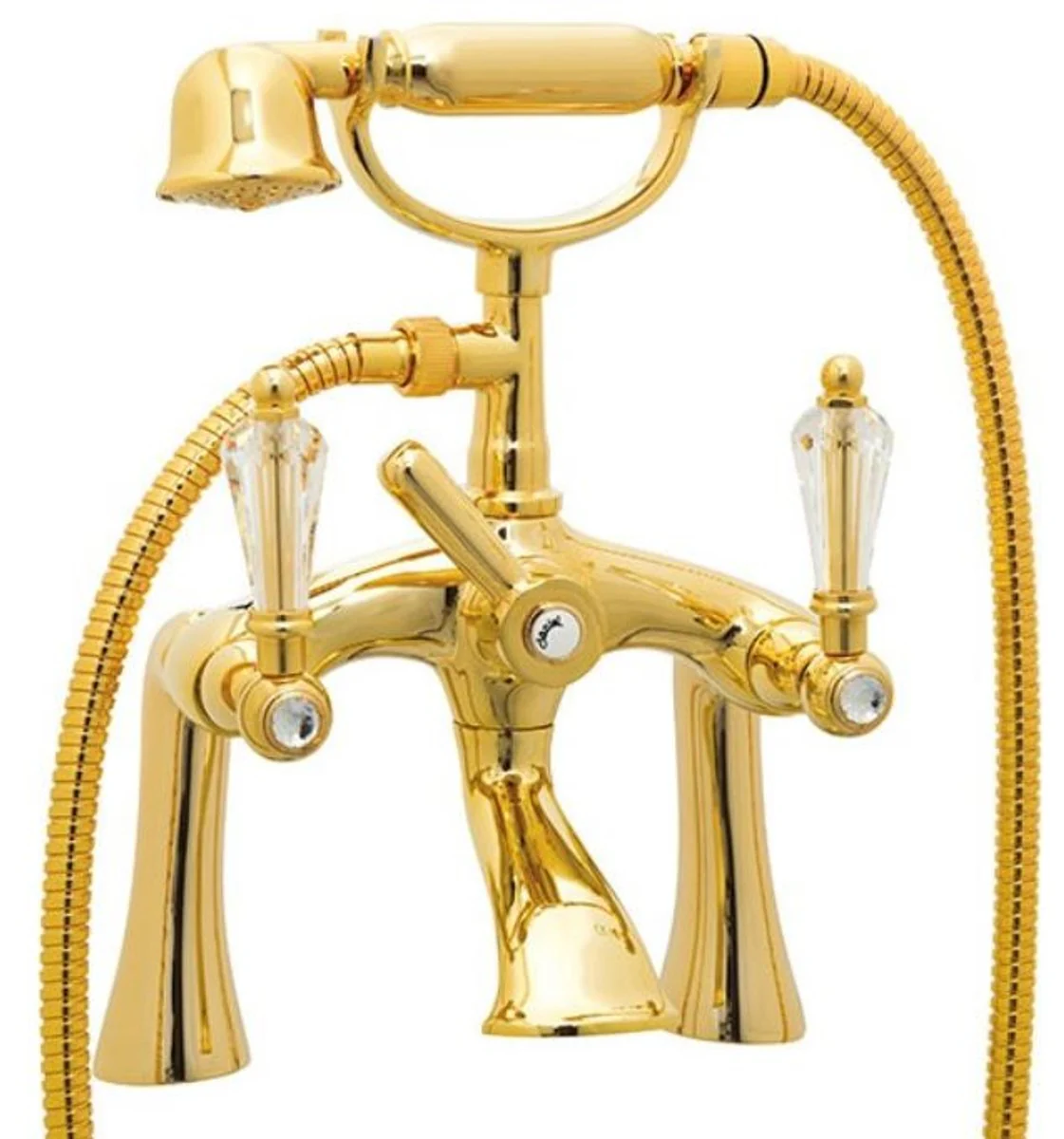 Luxus Jugendstil Badewannenarmatur mit Swarovski Kristallglas Gold - Badewannen Armatur mit Handbrause - Nostalgisches Badezimmer Zubehör
