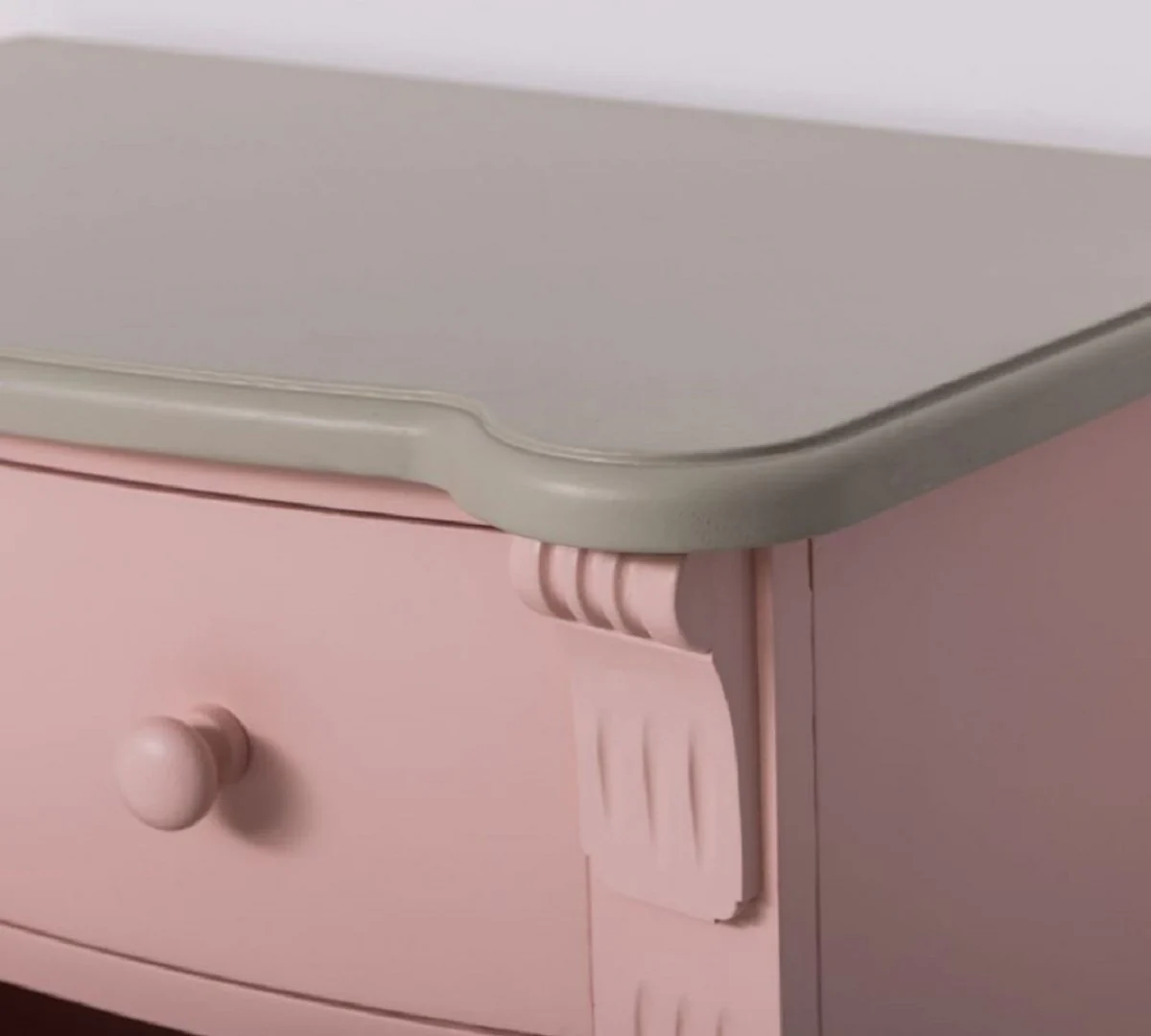 Landhausstil Kommode Rosa / Grau 80 x 48 x H. 120 cm - Massivholz Schrank mit 6 Schubladen - Landhausstil Schlafzimmer Möbel - Möbel im Landhausstil - Landhausstil Einrichtung