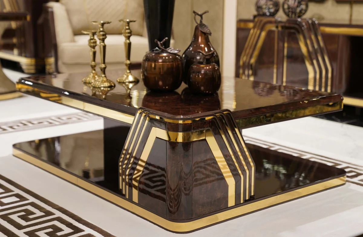 Luxus Art Deco Couchtisch Braun / Gold - Rechteckiger Wohnzimmertisch - Wohnzimmer Möbel - Art Deco Möbel - Luxus Möbel - Luxus Einrichtung - Wohnzimmer Einrichtung