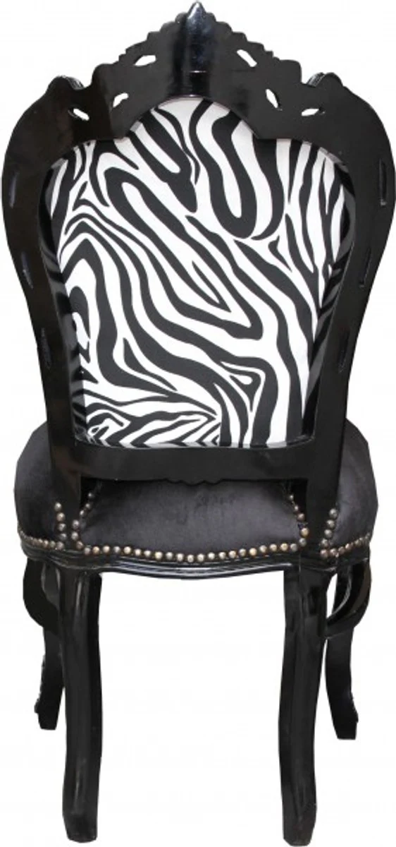 Barock Esszimmer Stuhl ohne Armlehnen Schwarz/Zebra/Schwarz - Antik Möbel Zebra