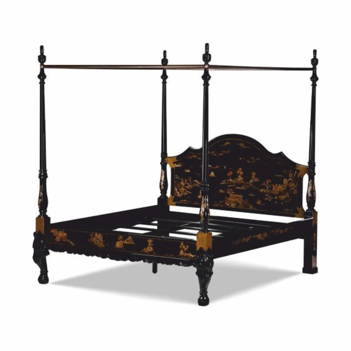 Luxus Barock Himmelbett im chinesischen Stil Schwarz / Gold - Schlafzimmer Möbel