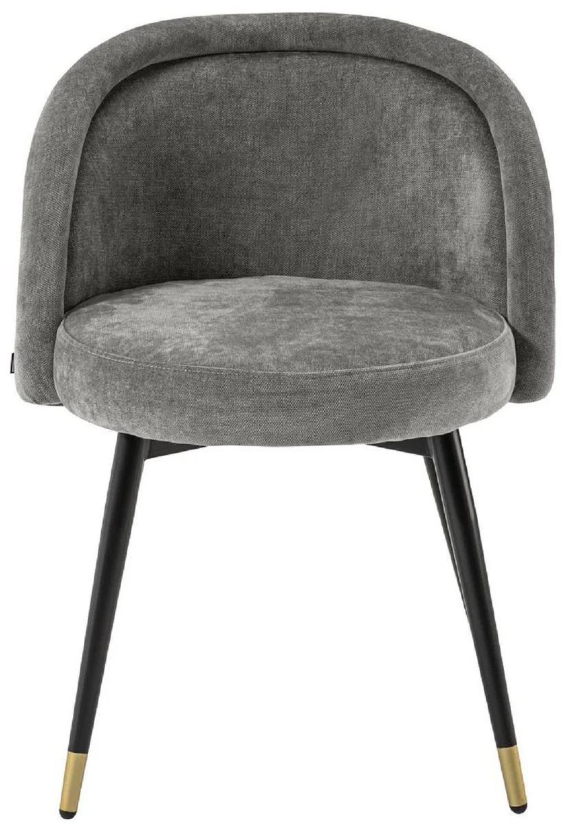 Luxus Esszimmerstuhl Set Grau / Schwarz / Messing 57,5 x 58 x H. 77 cm - Edle Esszimmerstühle - Luxus Esszimmer Möbel