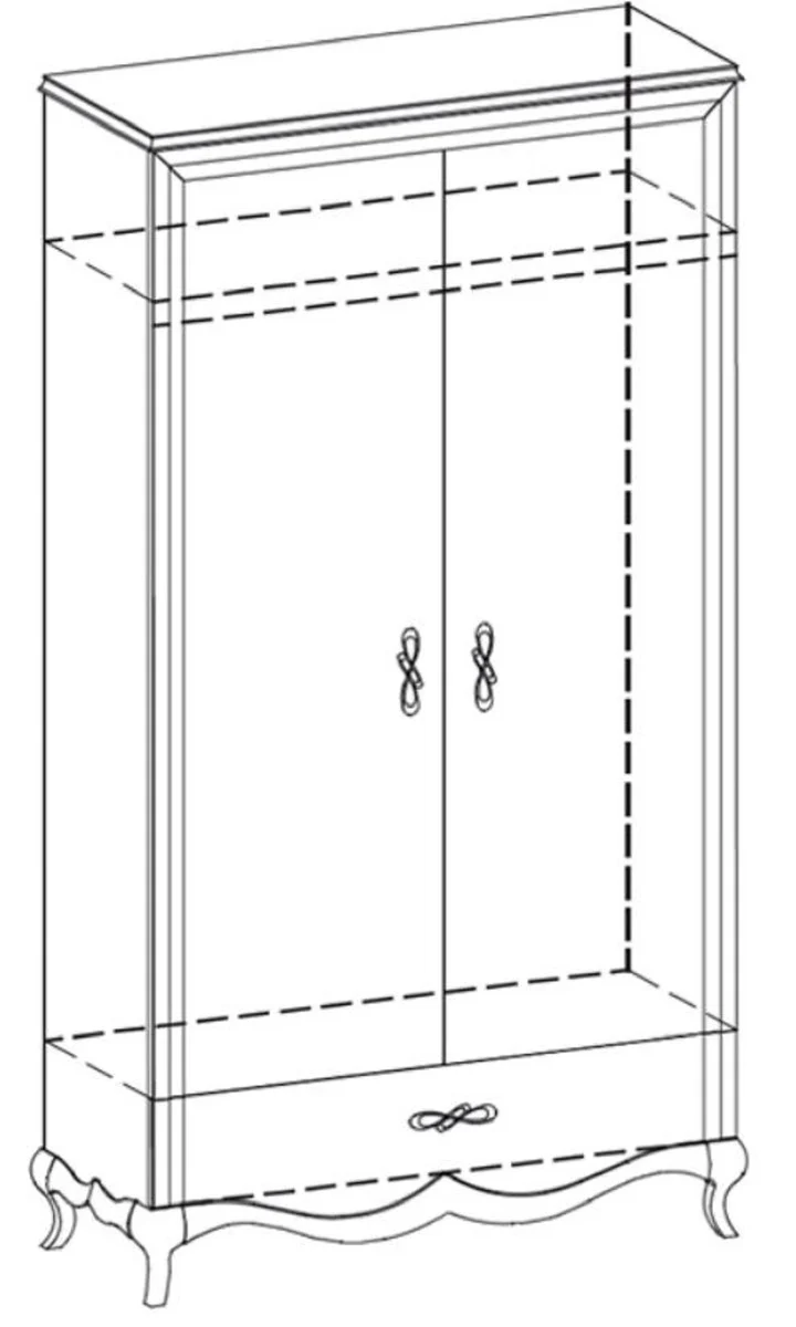 Luxus Jugendstil Schlafzimmerschrank Hochglanz Weiß / Braun 114 x 62,5 x H. 209,5 cm - Massivholz Kleiderschrank mit 2 Türen und Schublade - Schlafzimmer Möbel