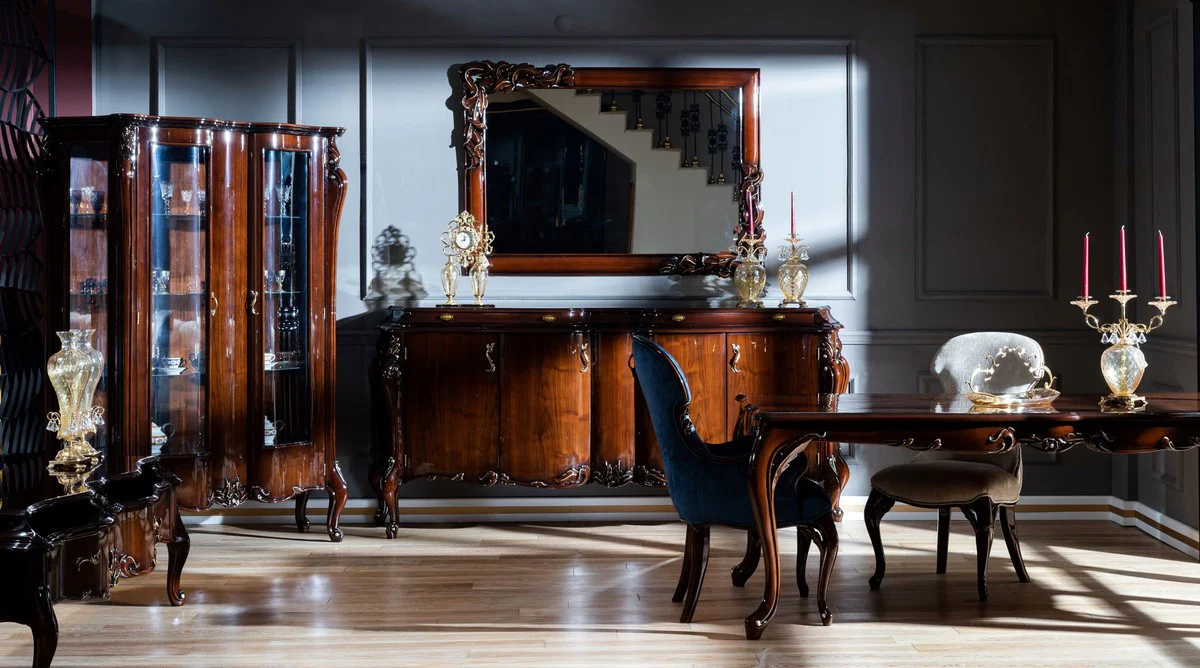 Luxus Barock Esstisch Dunkelbraun - Handgefertigter Massivholz Esszimmertisch im Barockstil - Barock Esszimmer Möbel - Edel & Prunkvoll