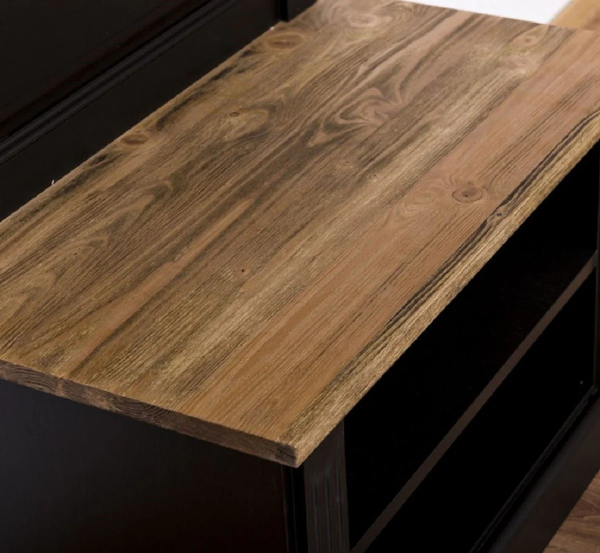 Landhausstil Massivholz Garderobenschrank Schwarz / Braun 79 x 41 x H. 210 cm - Wand Garderobe - Flur Schrank - Flurmöbel - Garderobenmöbel - Landhausstil Möbel