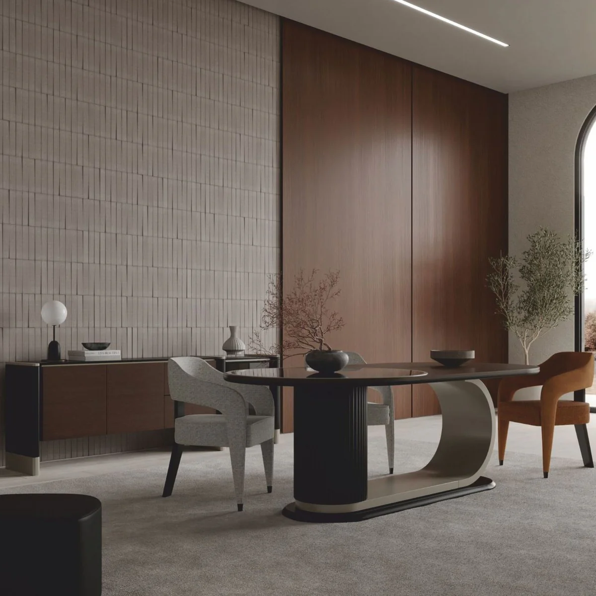 Luxus Esszimmer Set Braun / Grau - 1 Esstisch und 6 Stühle - Hotel & Esszimmer Möbel