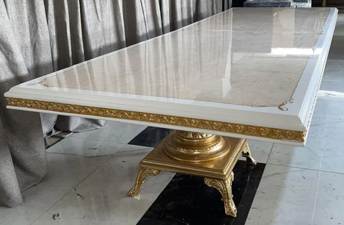 Luxus Barock Esstisch Creme / Weiß / Gold 700 cm - Riesiger Massivholz Esszimmertisch - Esszimmer Möbel im Barockstil - Barock Möbel - Barock Einrichtung - Edel & Prunkvoll