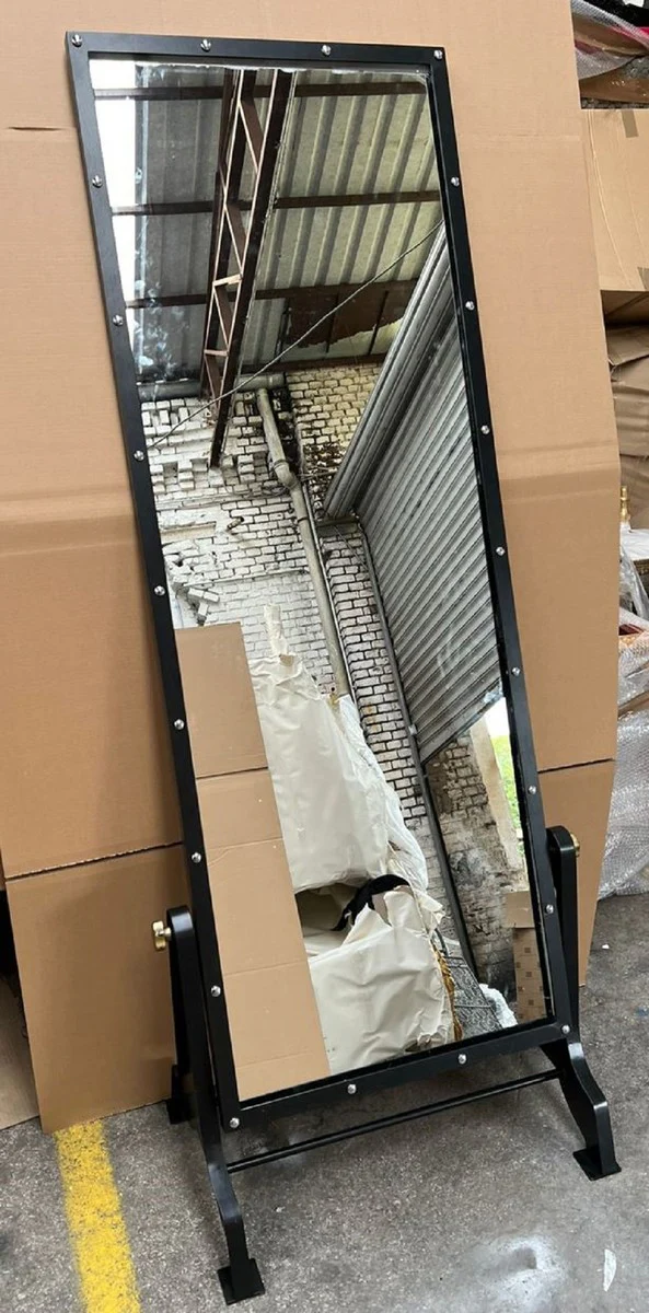 Industrie Stil Standspiegel Schwarz 76 x 47 x H. 190 cm - Schwenkbarer Schlafzimmer Spiegel - Industrie Stil Schlafzimmer Möbel