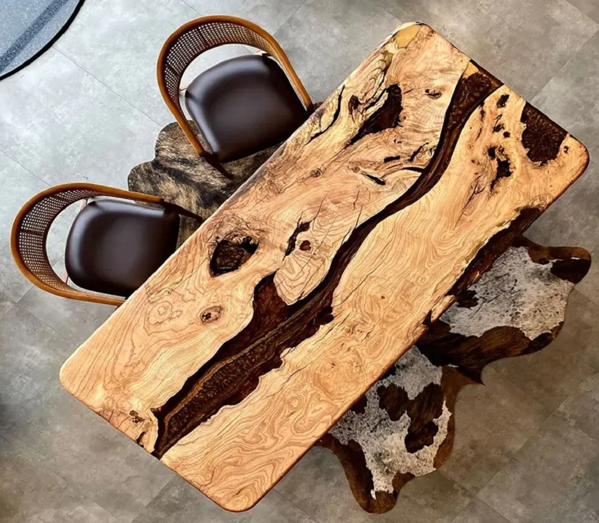 Luxus Massivholz Epoxidharz Esstisch Naturfarben / Braun 200 cm