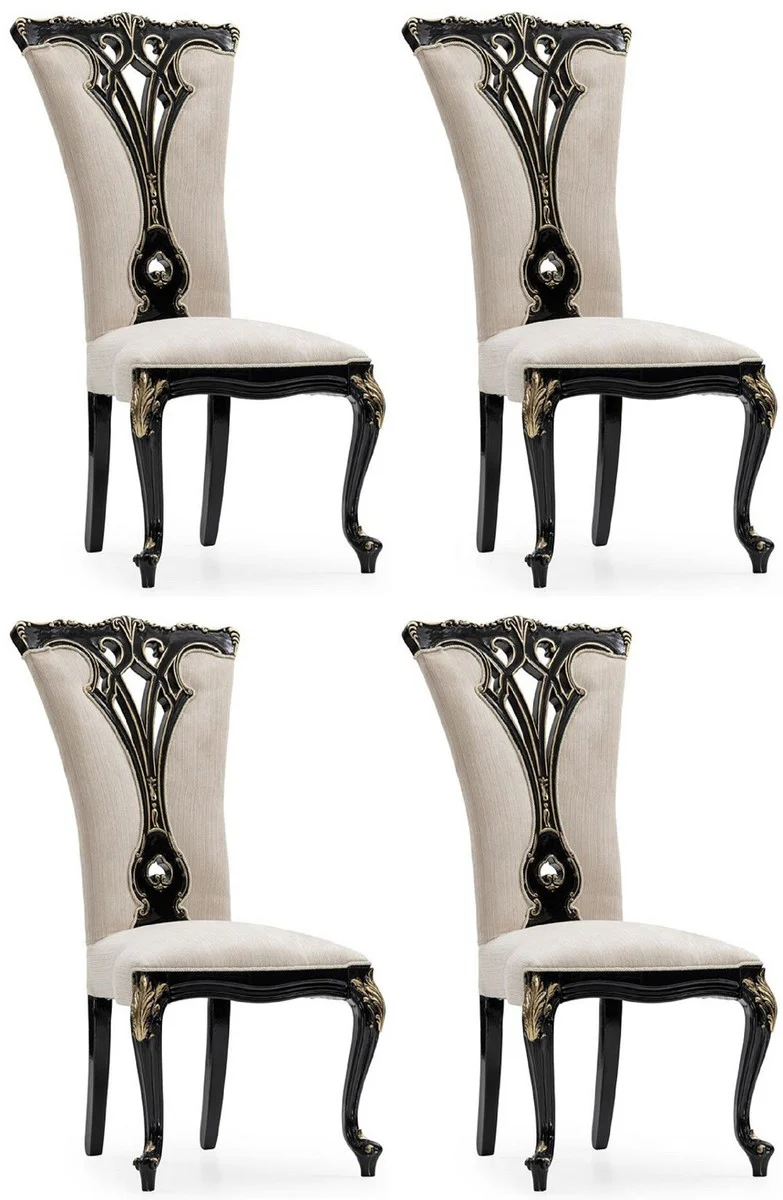 Luxus Barock Esszimmer Stuhl 4er Set Creme / Schwarz / Gold - Prunkvolle Barockstil Küchen Stühle - Luxus Esszimmer Möbel im Barockstil - Barock Esszimmer Möbel - Barockstil Möbel
